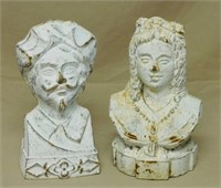 Painted Cast Iron Lady and Gent Busts.