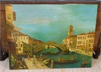 Venetian Canal Scene Oil on Canvas, Signed.