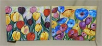 Unframed Oils on Canvas of Colorful Flowers.