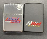 Bud Ice And Bud Racing Zippo Lighters