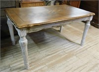 Painted Farmhouse Table with Well Inlaid Top.