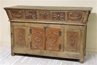 French Boulangerie Carved Oak Petrin Top Cabinet.