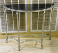 Slate Topped Metal Demi-Lune Table.
