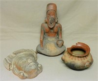 Pre-Columbian Figure, Mask and Bowl.
