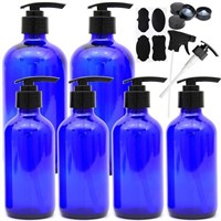 Youngever 5 Pack Empty Blue Glass Pump Bottles,