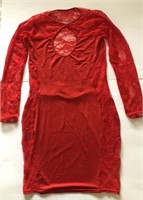 Red long sleeve lace dress one size