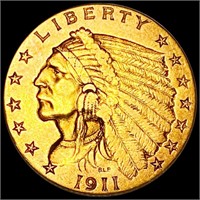 1911-D $5 Gold Half Eagle NEARLY UNCIRCULATED