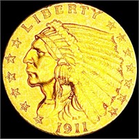 1911 $2.50 Gold Quarter Eagle NEARLY UNC