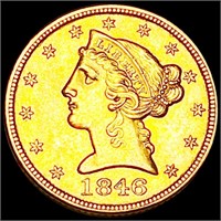 1846 $5 Gold Half Eagle UNCIRCULATED