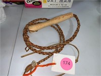 LEATHER WHIP WITH WOOD HANDLE