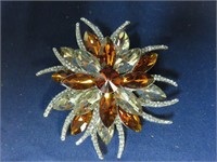 Silver Tone Floral Rhinestone Brooch Jewelry