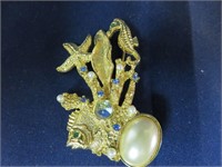 Gold Tone Marine Life Brooch Jewelry