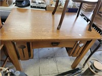 MISSION OAK LIBRARY TABLE W/ DRAWER & BOOK SHELVES