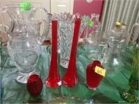 Group Small Red Art Glass Vases
