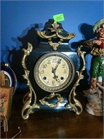 Antique Ebonized & Brass Trimmed New Haven Clock