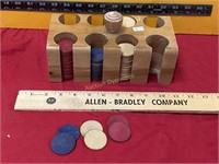 Wooden Poker Chips and Caddy