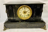 Antique Ansonia mantle clock - black enamel metal