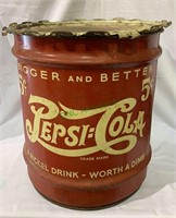Large antique Pepsi Cola syrup metal drum can.