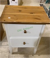 Small two drawer bedside stand with a natural