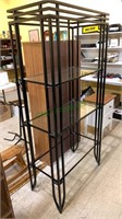Black metal shelf unit with two glass shelves -