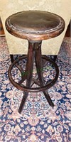 Antique oak bench stool with adjustable height,