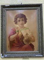 Antique gold framed religious lithograph print -