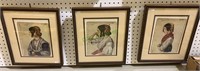 Three framed prints of young ladies - copies of