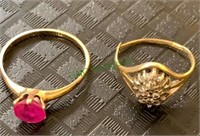 2 rings - one marked 14K gold set with two