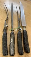 Antique meat carving set - all four with antler
