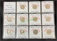 Coins - 11 Jefferson wartime silver nickels,