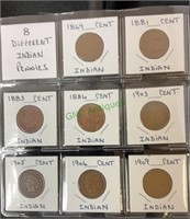 Coins - eight different Indian pennies,