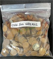 Coins - bag with over 500 wheat pennies(1178)