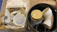 Two buckets full of plumbers parts -  wax gasket,