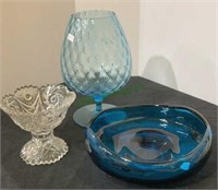 Glass lot - one royal blue bowl, one large brandy