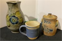 Pottery lot - glazed Mexican pitcher, tea jar with