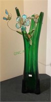 Large green glass vase -20 inches tall with