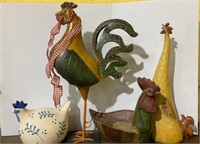 Decorative chickens - wooden, metal, ceramic - lot