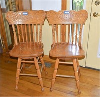 Matching Pair of Oak Bar Stools - the Seat Height