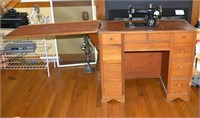 Vintage Sewing Machine with Cabinet - Silver