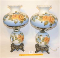 Matching Pair of Hand Painted Vintage Lamps