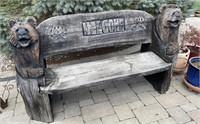 Chain saw carved bench