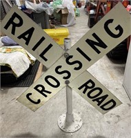 Railroad Crossing double sided sign on metal stand