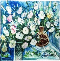 RUSSIAN SCHOOL FLORAL STILL LIFE PAINTING SIGNED