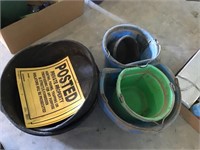 3 watering pans & 3 pails with handles, posted