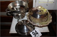 Silver Plate Fondue and Serving Dish With Pyrex