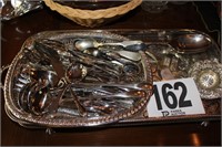 2 Silver Plate Serving Trays and Serving Utensils