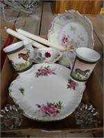 FLAT: CANDLE HOLDERS, FLORAL BOWL, CAKE PLATE