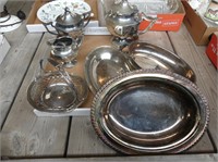 FLAT: SILVERPLATE TEAPOT AND SERVING PIECES