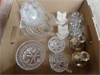 FLAT: CANDLE HOLDERS, AND PRESSSED GLASS PIECES