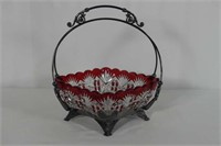 Cranberry Cut Glass pc. W/ Serving Stand